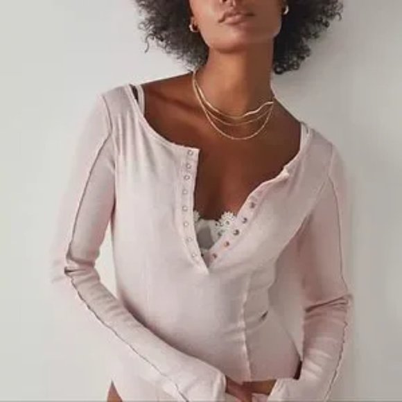 NWT Free People Sloane S Small Bodysuit Henley Top Pink Nectar Intimately Free - Picture 1 of 6